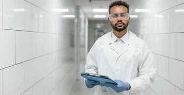 a man in lab gown