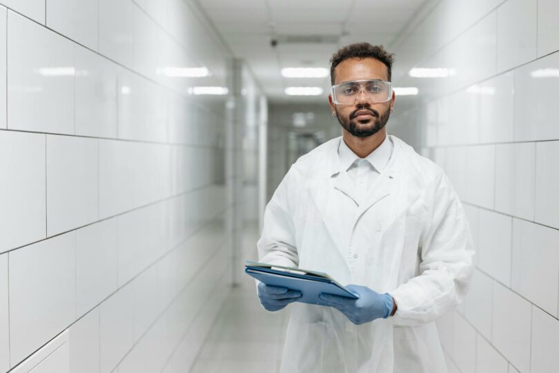 a man in lab gown