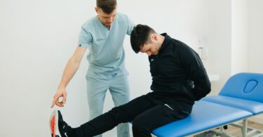 physiotherapist instructing patient